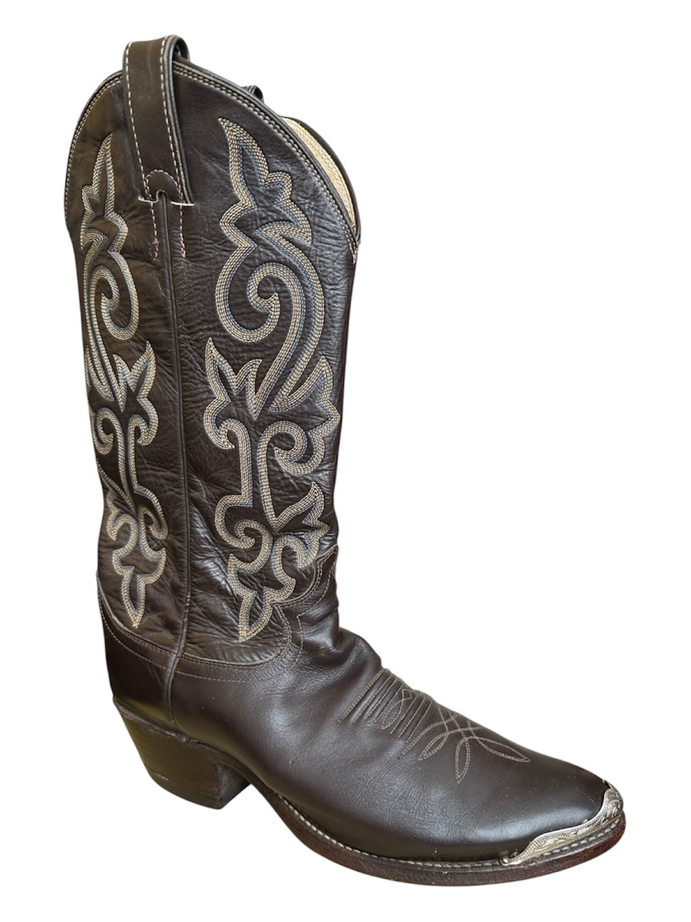 Justin Vintage Classic Brown Western Cowboy Boots Style 1418 Size 9.5 Wide